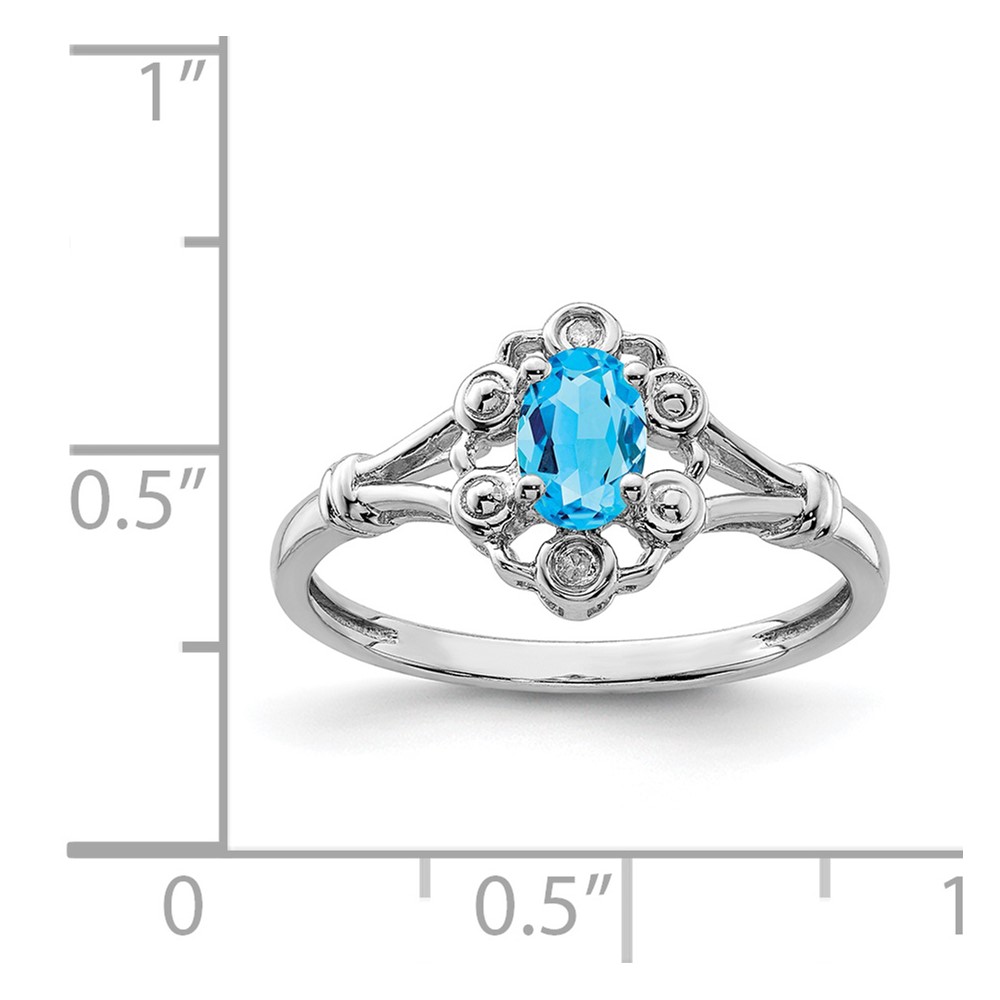 Sterling Silver Rhodium-plated Light Swiss Blue Topaz & Diam. Ring (QBR22DEC-7)