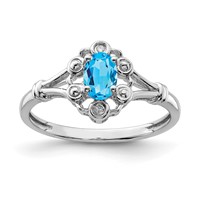 Sterling Silver Rhodium-plated Light Swiss Blue Topaz & Diam. Ring view 1