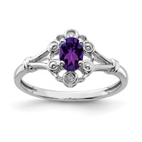Sterling Silver Rhodium-plated Amethyst & Diam. Ring view 1