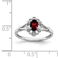 Sterling Silver Rhodium-plated Garnet & Diam. Ring view 3