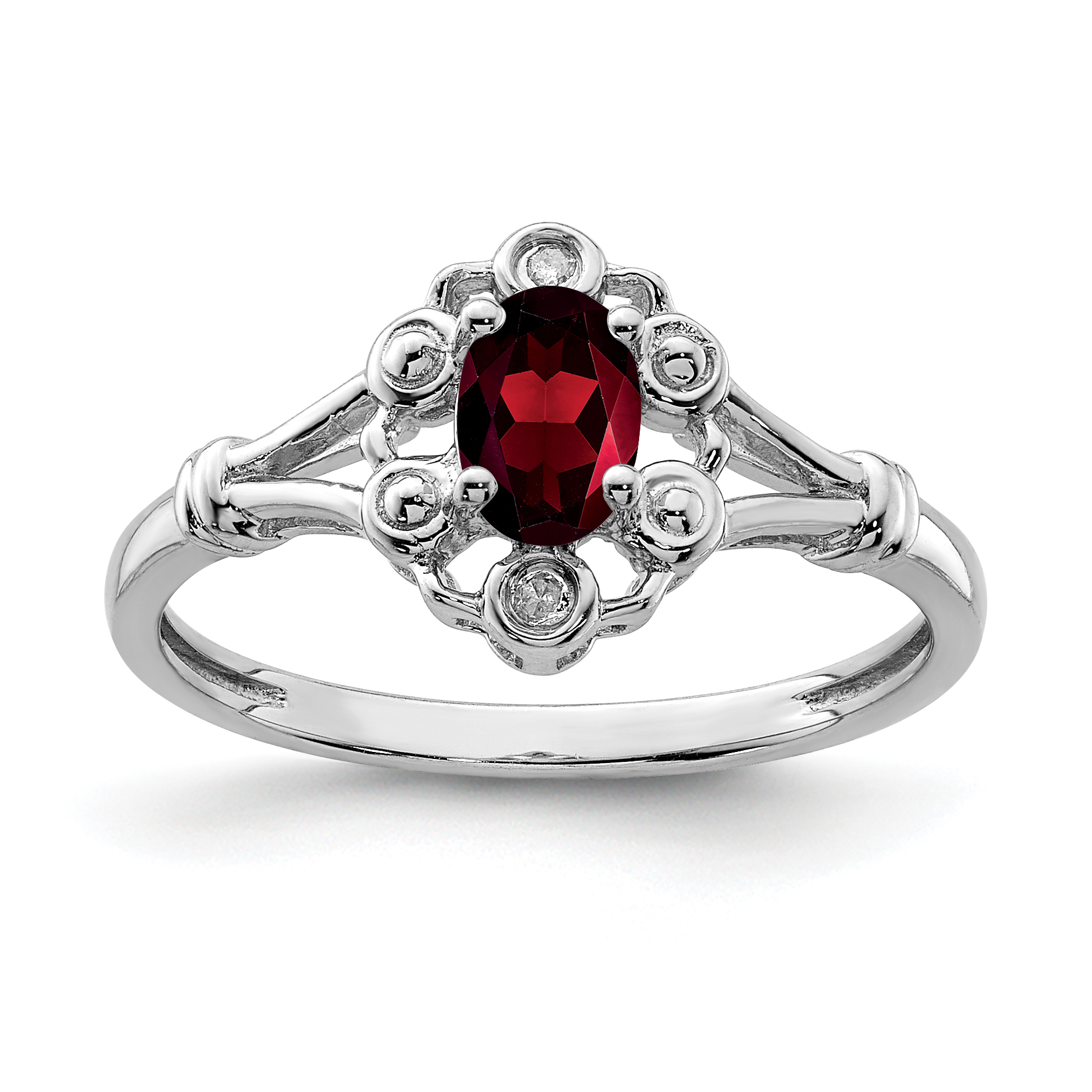 Sterling Silver Rhodium-plated Garnet & Diam. Ring (QBR22JAN-5)