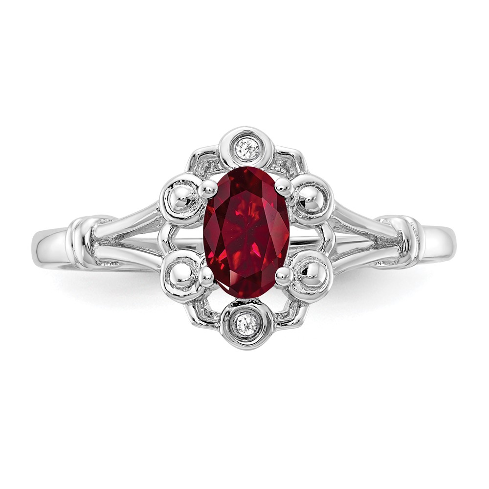 Sterling Silver Rhodium-plated Created Ruby & Diam. Ring (QBR22JUL-9)