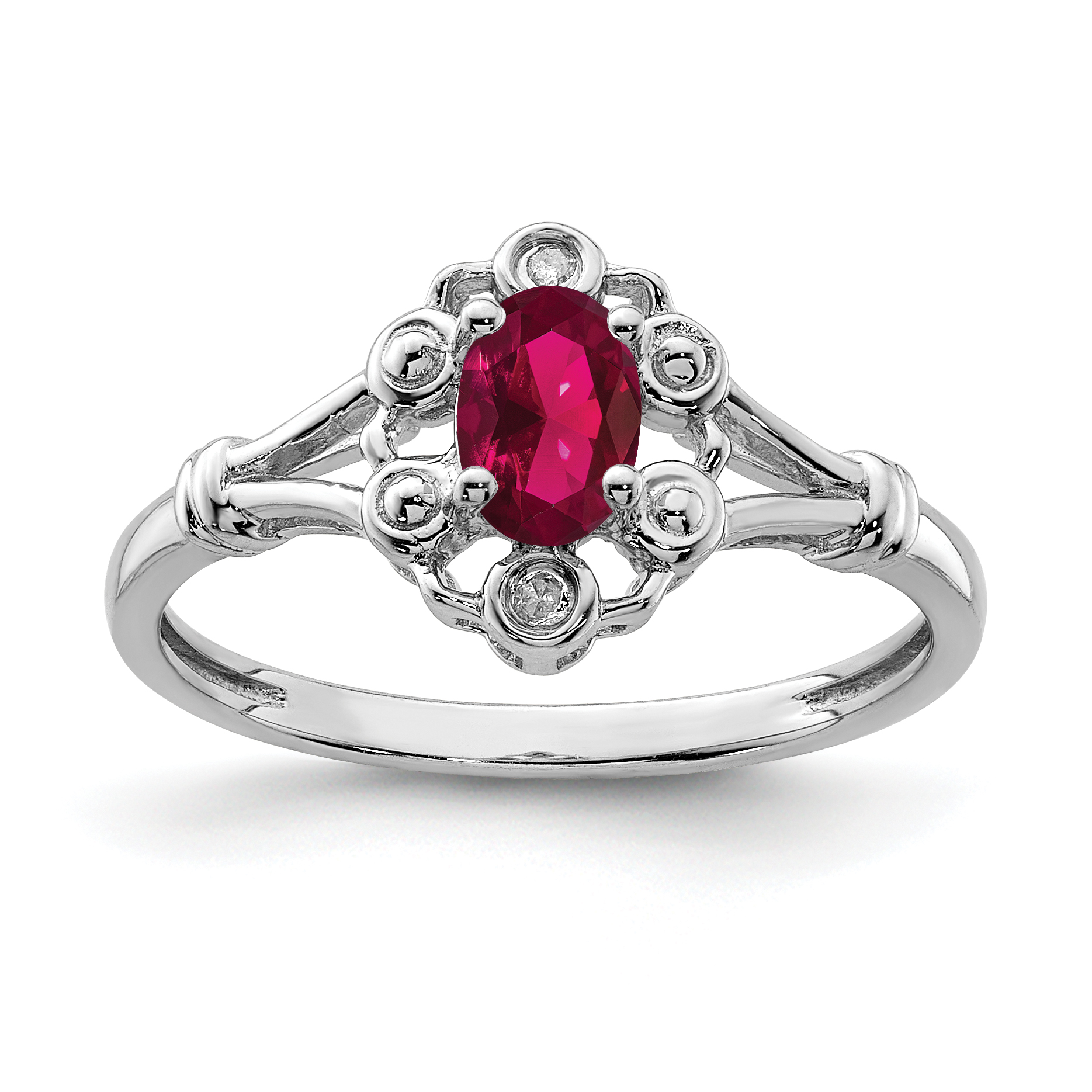 Sterling Silver Rhodium-plated Created Ruby & Diam. Ring (QBR22JUL-9)