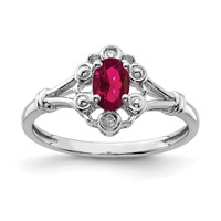 Sterling Silver Rhodium-plated Created Ruby & Diam. Ring view 1