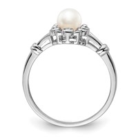Sterling Silver Rhodium-plated FW Cultured Pearl & Diam. Ring view 2