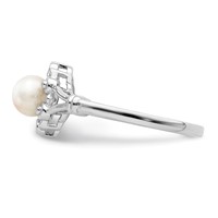 Sterling Silver Rhodium-plated FW Cultured Pearl & Diam. Ring view 3