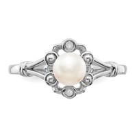 Sterling Silver Rhodium-plated FW Cultured Pearl & Diam. Ring view 5