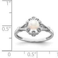 Sterling Silver Rhodium-plated FW Cultured Pearl & Diam. Ring view 4