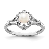 Sterling Silver Rhodium-plated FW Cultured Pearl & Diam. Ring view 1