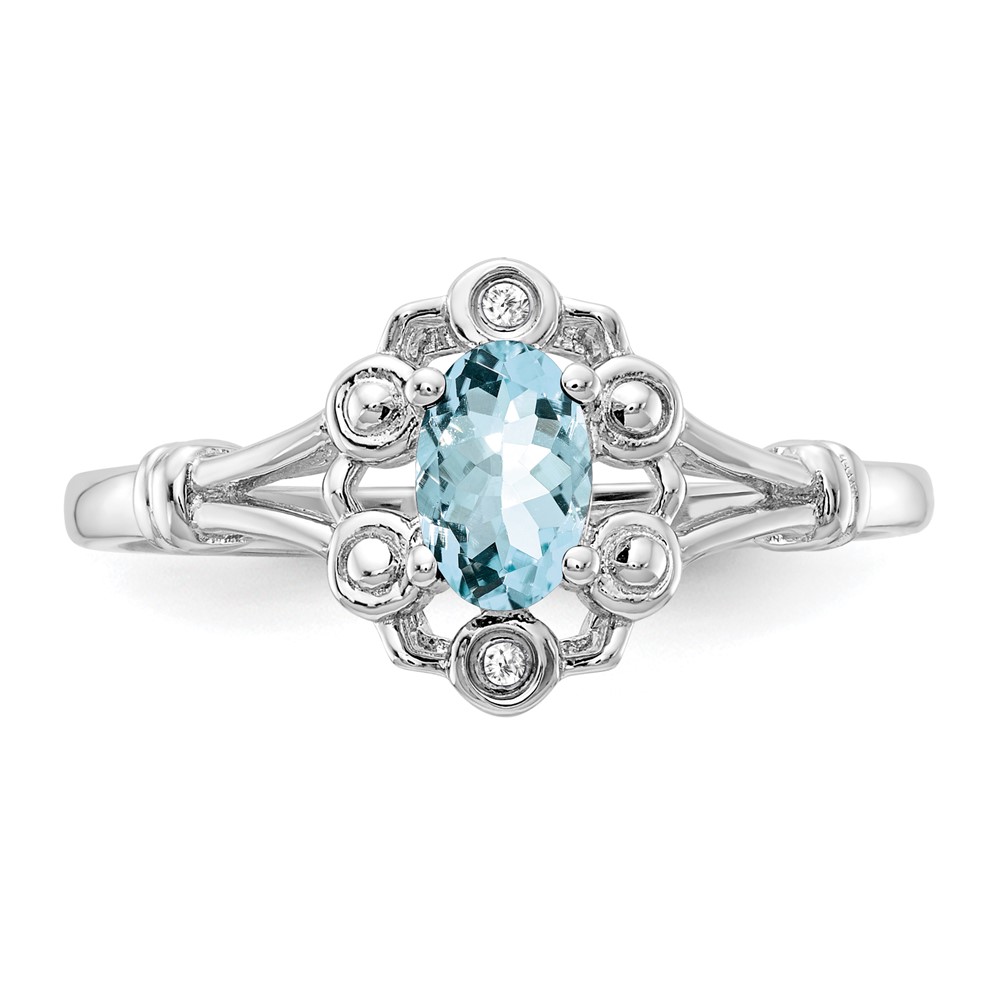 Sterling Silver Rhodium-plated Aquamarine & Diam. Ring (QBR22MAR-5)
