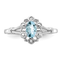 Sterling Silver Rhodium-plated Aquamarine & Diam. Ring view 5