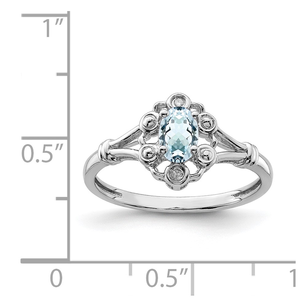 Sterling Silver Rhodium-plated Aquamarine & Diam. Ring (QBR22MAR-5)