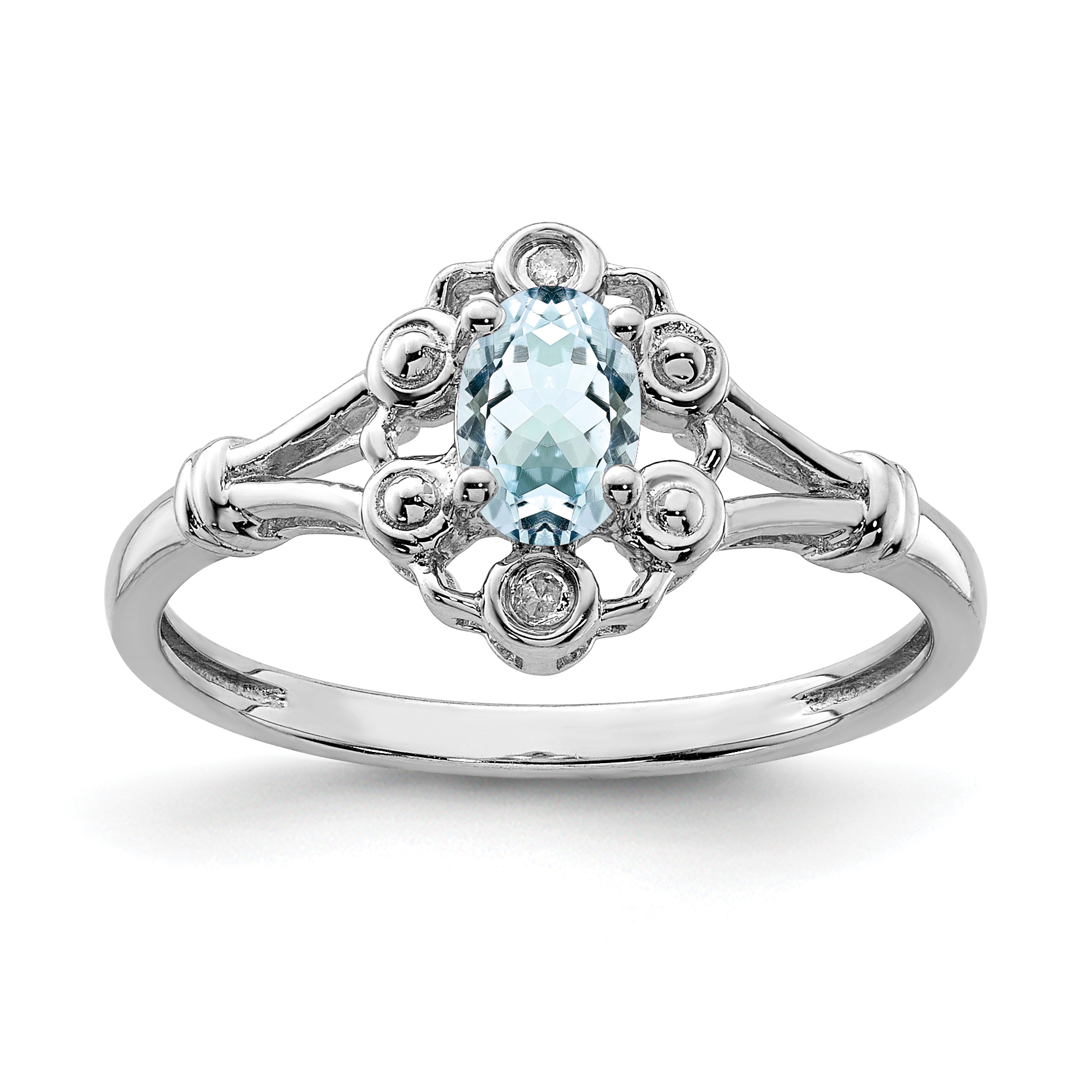 Sterling Silver Rhodium-plated Aquamarine & Diam. Ring (QBR22MAR-5)