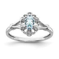 Sterling Silver Rhodium-plated Aquamarine & Diam. Ring view 1