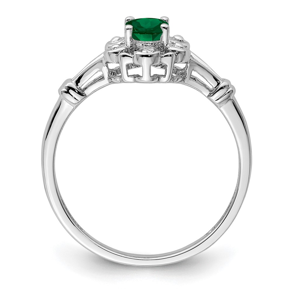 Sterling Silver Rhodium-plated Created Emerald & Diam. Ring (QBR22MAY-5)