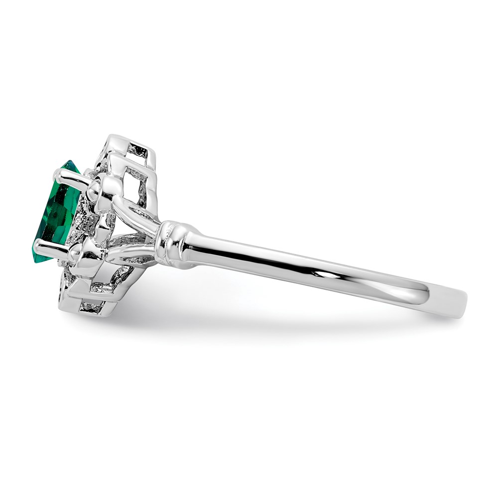 Sterling Silver Rhodium-plated Created Emerald & Diam. Ring (QBR22MAY-5)