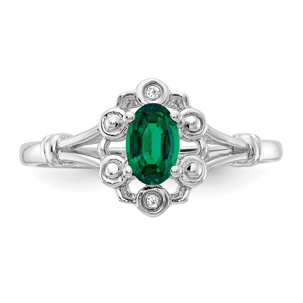 Sterling Silver Rhodium-plated Created Emerald & Diam. Ring (QBR22MAY-5)