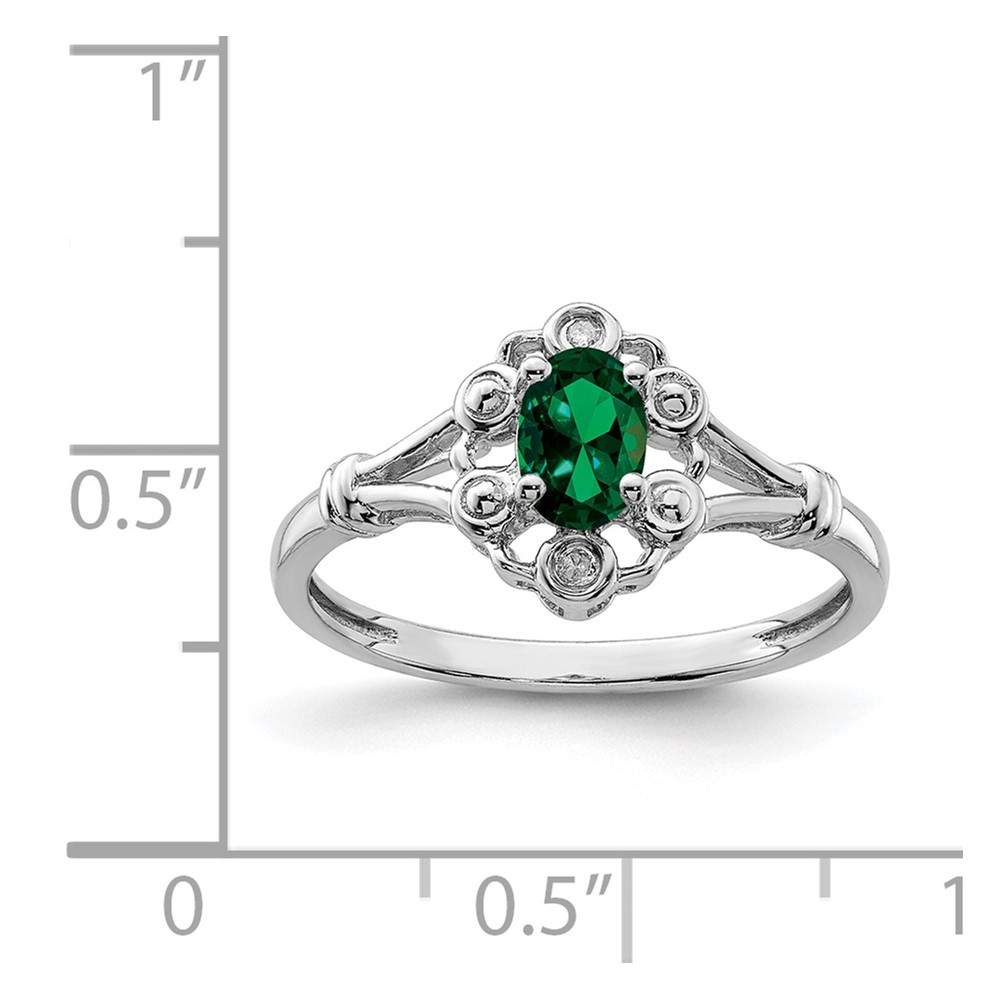 Sterling Silver Rhodium-plated Created Emerald & Diam. Ring (QBR22MAY-5)