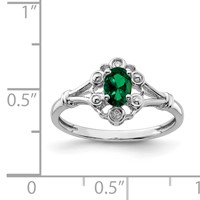 Sterling Silver Rhodium-plated Created Emerald & Diam. Ring view 3