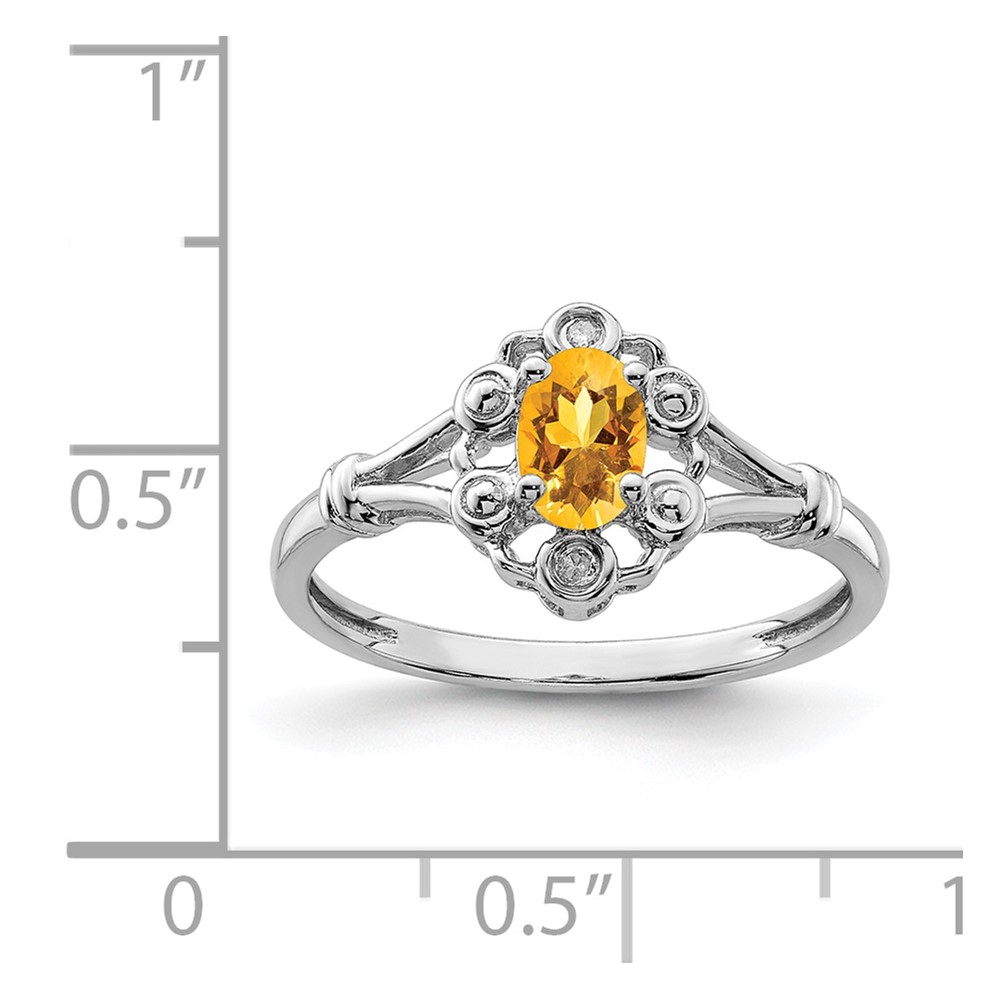 Sterling Silver Rhodium-plated Citrine & Diam. Ring (QBR22NOV-7)