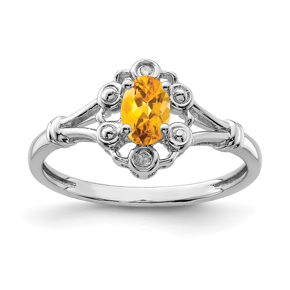 Sterling Silver Rhodium-plated Citrine & Diam. Ring (QBR22NOV-7)