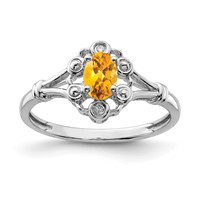 Sterling Silver Rhodium-plated Citrine & Diam. Ring view 1