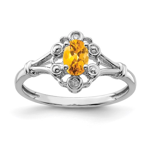 Sterling Silver Rhodium-plated Citrine & Diam. Ring