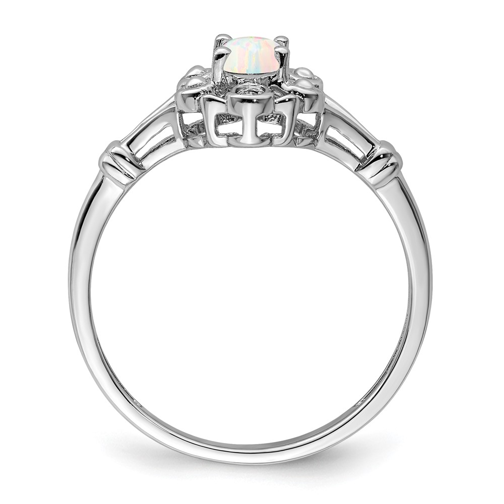 Sterling Silver Rhodium-plated Created Opal & Diam. Ring (QBR22OCT-8)