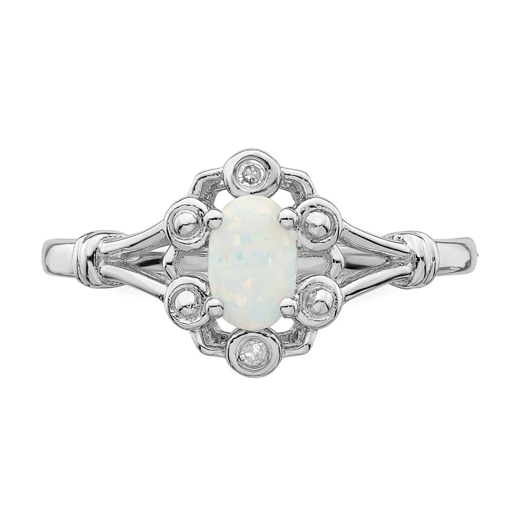 Sterling Silver Rhodium-plated Created Opal & Diam. Ring (QBR22OCT-8)