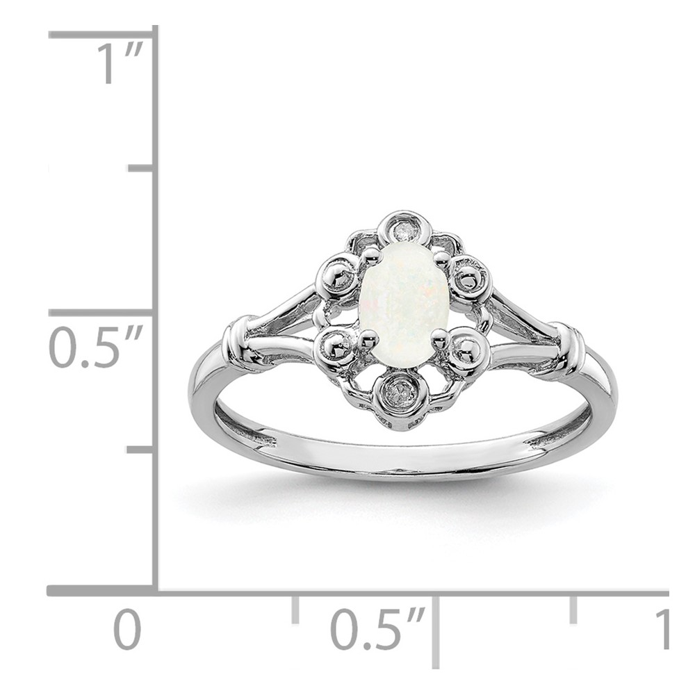 Sterling Silver Rhodium-plated Created Opal & Diam. Ring (QBR22OCT-8)