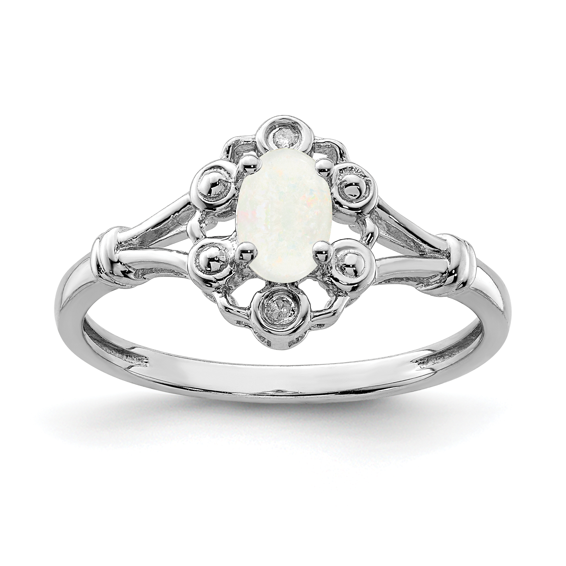 Sterling Silver Rhodium-plated Created Opal & Diam. Ring (QBR22OCT-7)