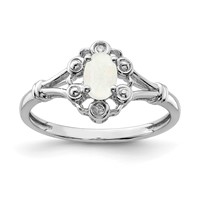 Sterling Silver Rhodium-plated Created Opal & Diam. Ring view 1