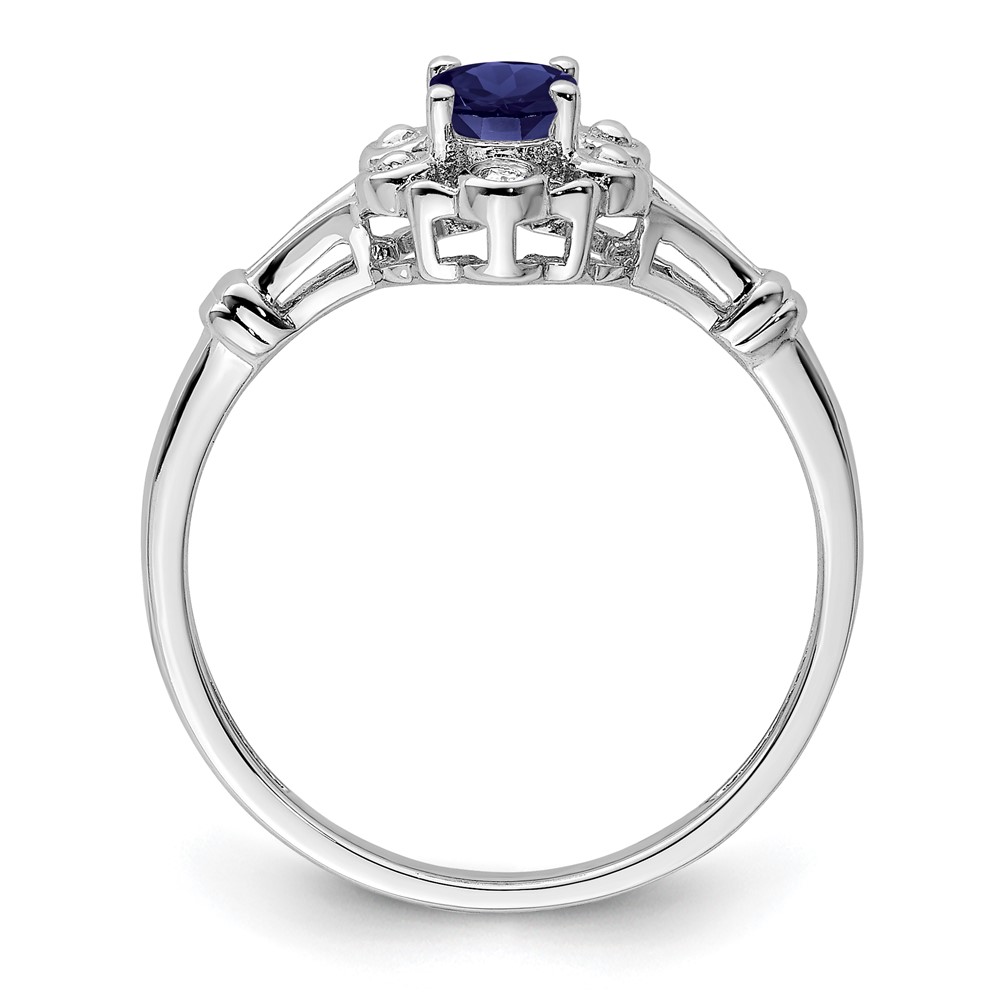 Sterling Silver Rhodium-plated Created Sapphire & Diam. Ring (QBR22SEP-5)