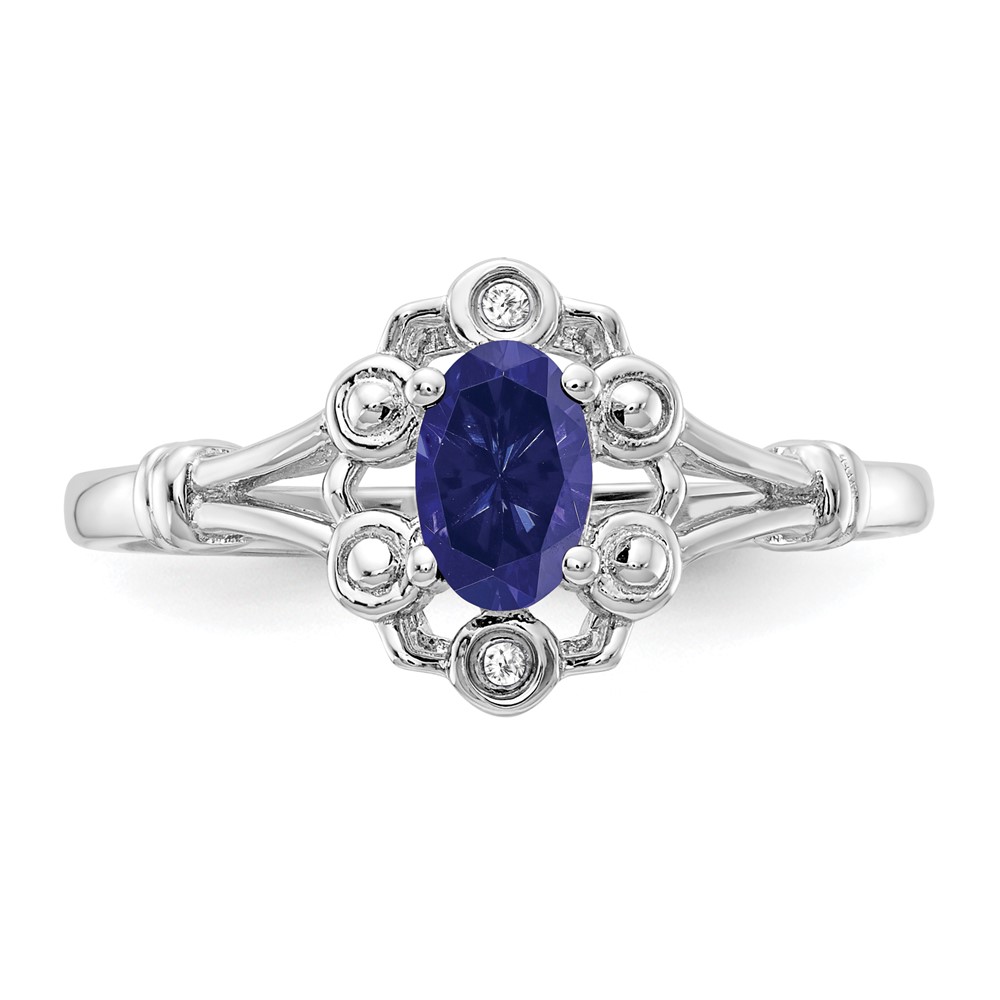 Sterling Silver Rhodium-plated Created Sapphire & Diam. Ring (QBR22SEP-5)