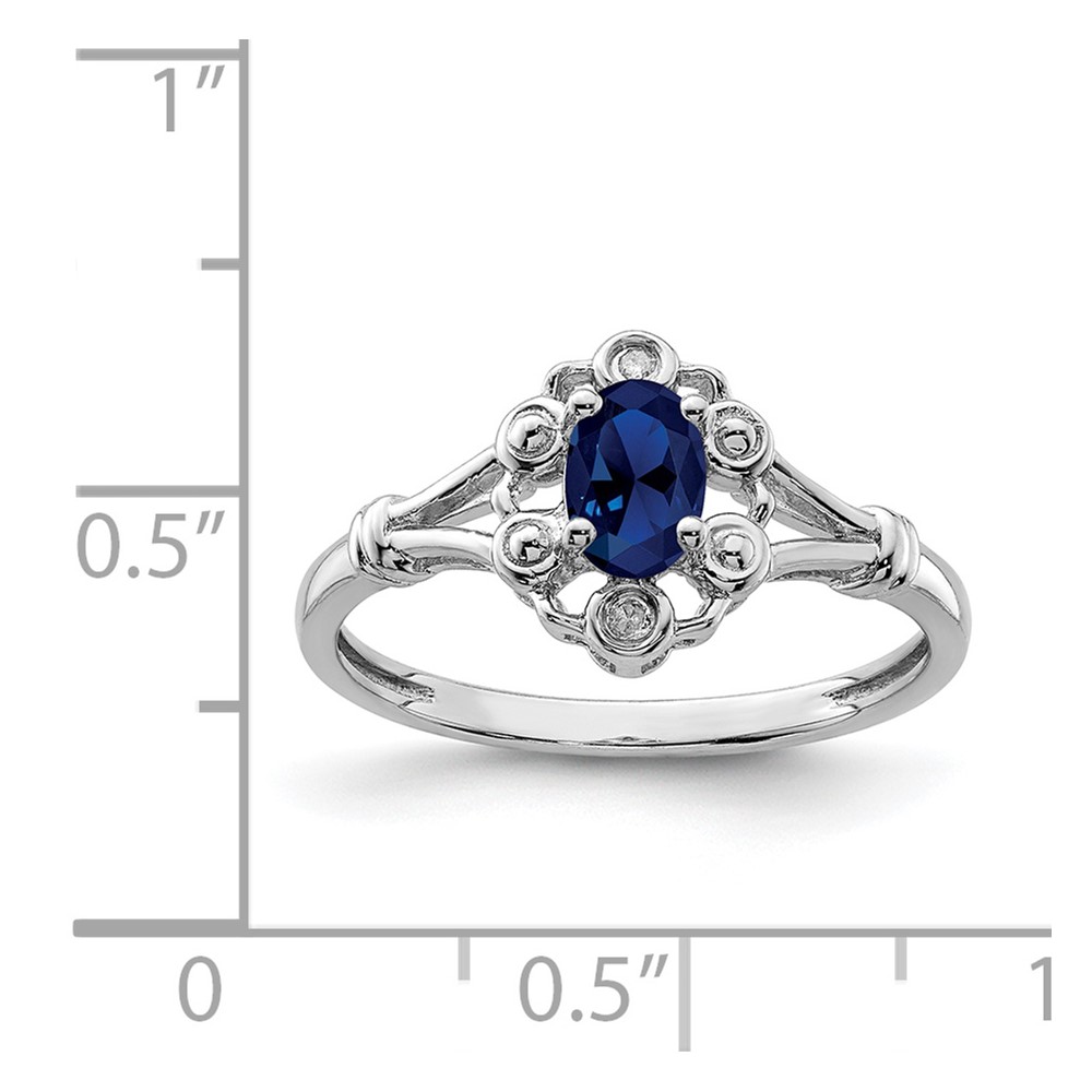 Sterling Silver Rhodium-plated Created Sapphire & Diam. Ring (QBR22SEP-5)