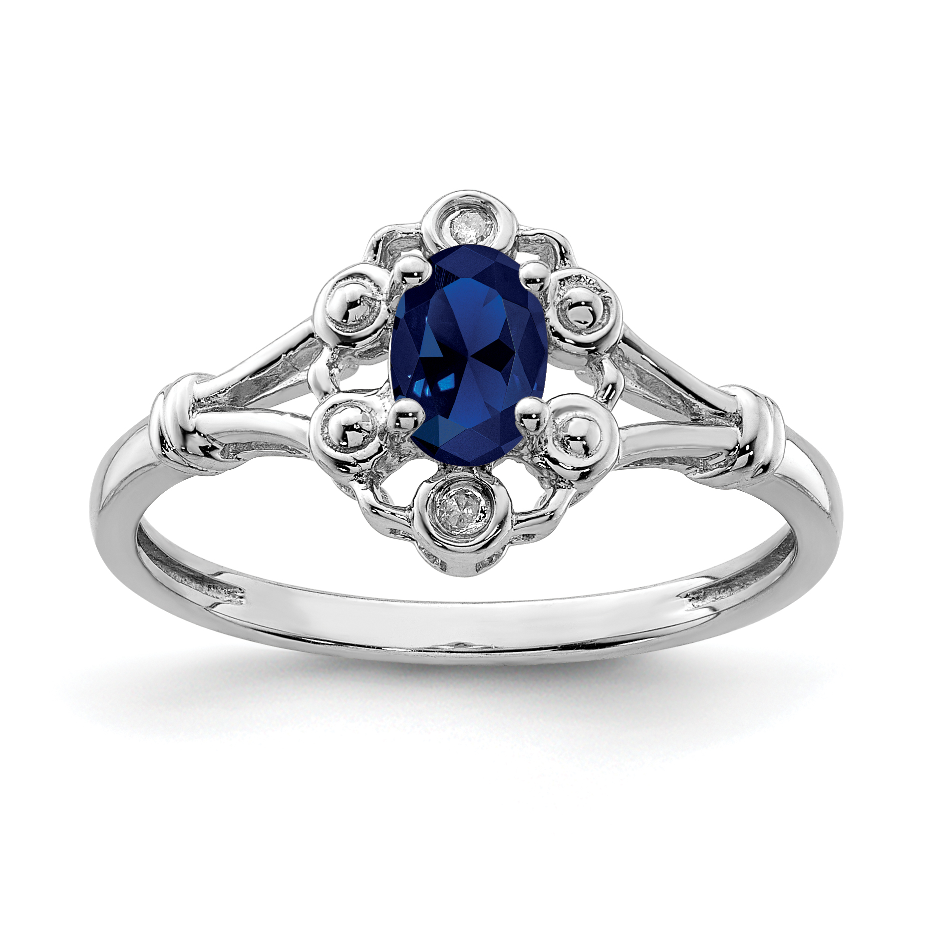 Sterling Silver Rhodium-plated Created Sapphire & Diam. Ring (QBR22SEP-10)