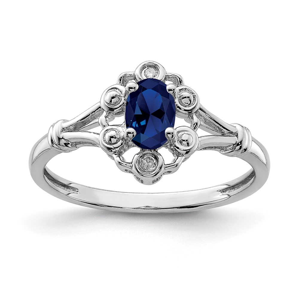 Sterling Silver Rhodium-plated Created Sapphire & Diam. Ring (QBR22SEP-10)