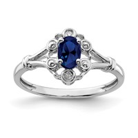 Sterling Silver Rhodium-plated Created Sapphire & Diam. Ring view 1