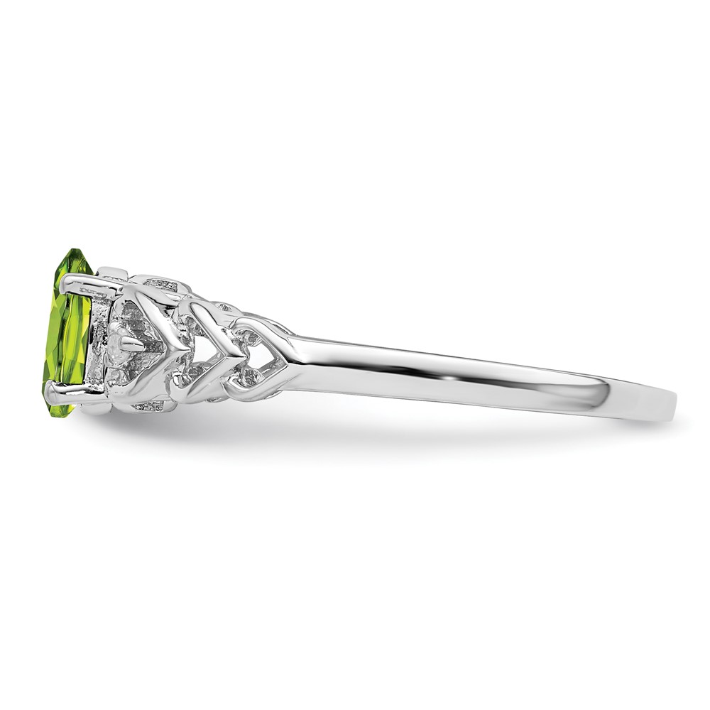 Sterling Silver Rhodium-plated Peridot & Diam. Ring (QBR23AUG-10)