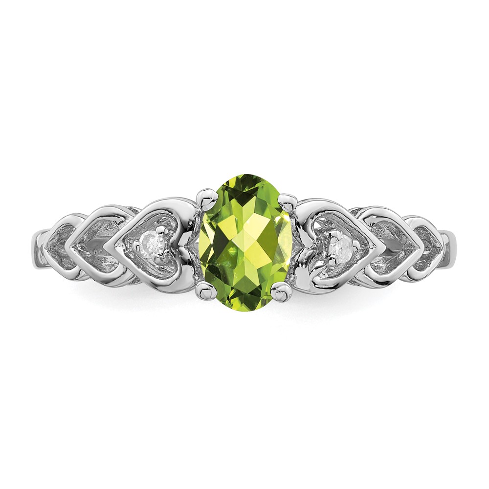 Sterling Silver Rhodium-plated Peridot & Diam. Ring (QBR23AUG-10)