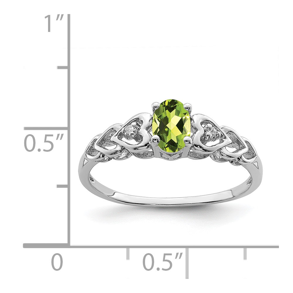 Sterling Silver Rhodium-plated Peridot & Diam. Ring (QBR23AUG-10)