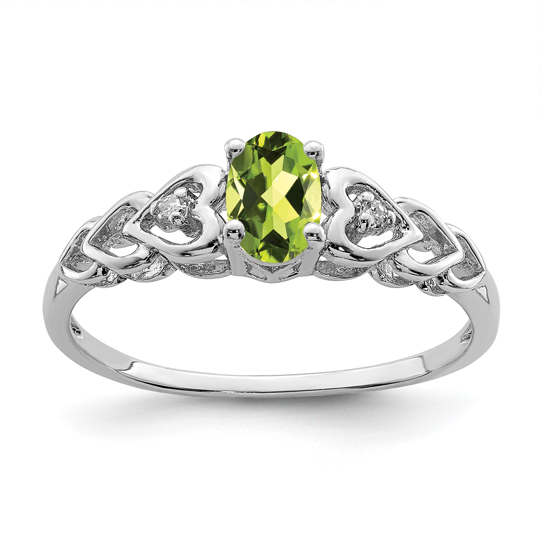 Sterling Silver Rhodium-plated Peridot & Diam. Ring (QBR23AUG-10)