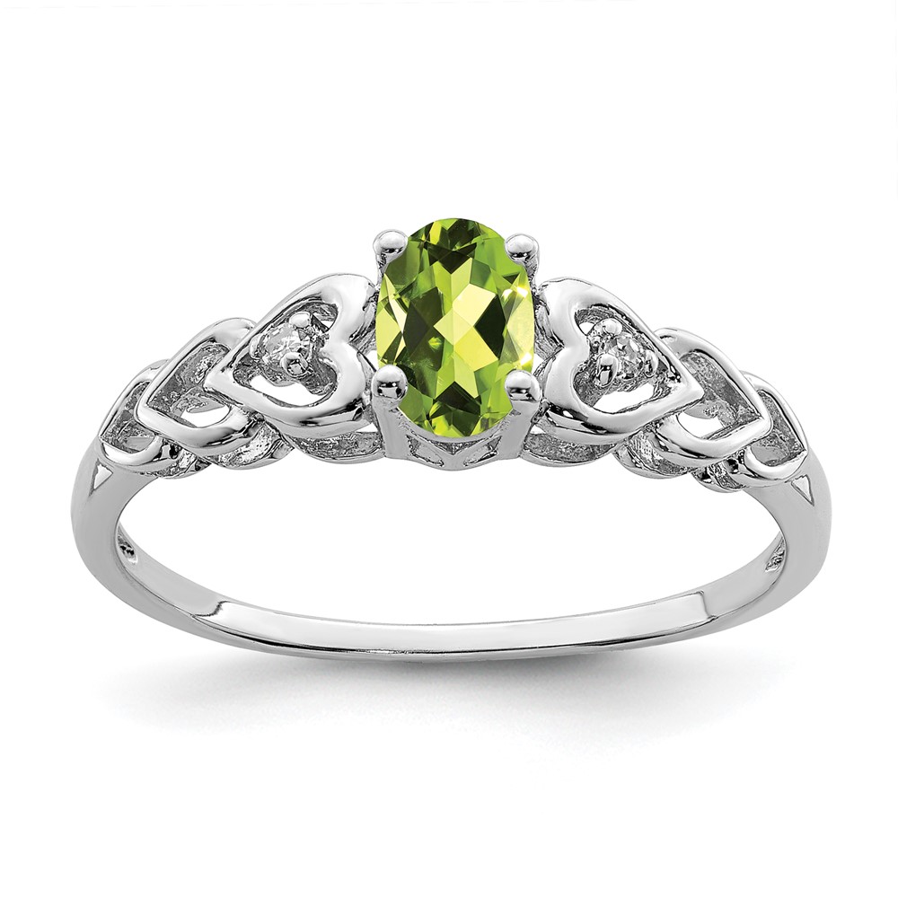 Sterling Silver Rhodium-plated Peridot & Diam. Ring (QBR23AUG-10)
