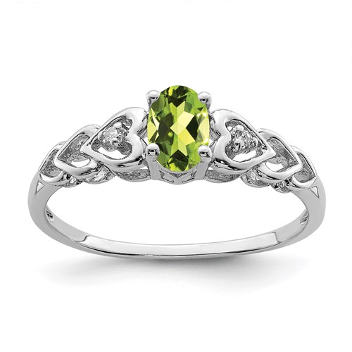Sterling Silver Rhodium-plated Peridot & Diam. Ring