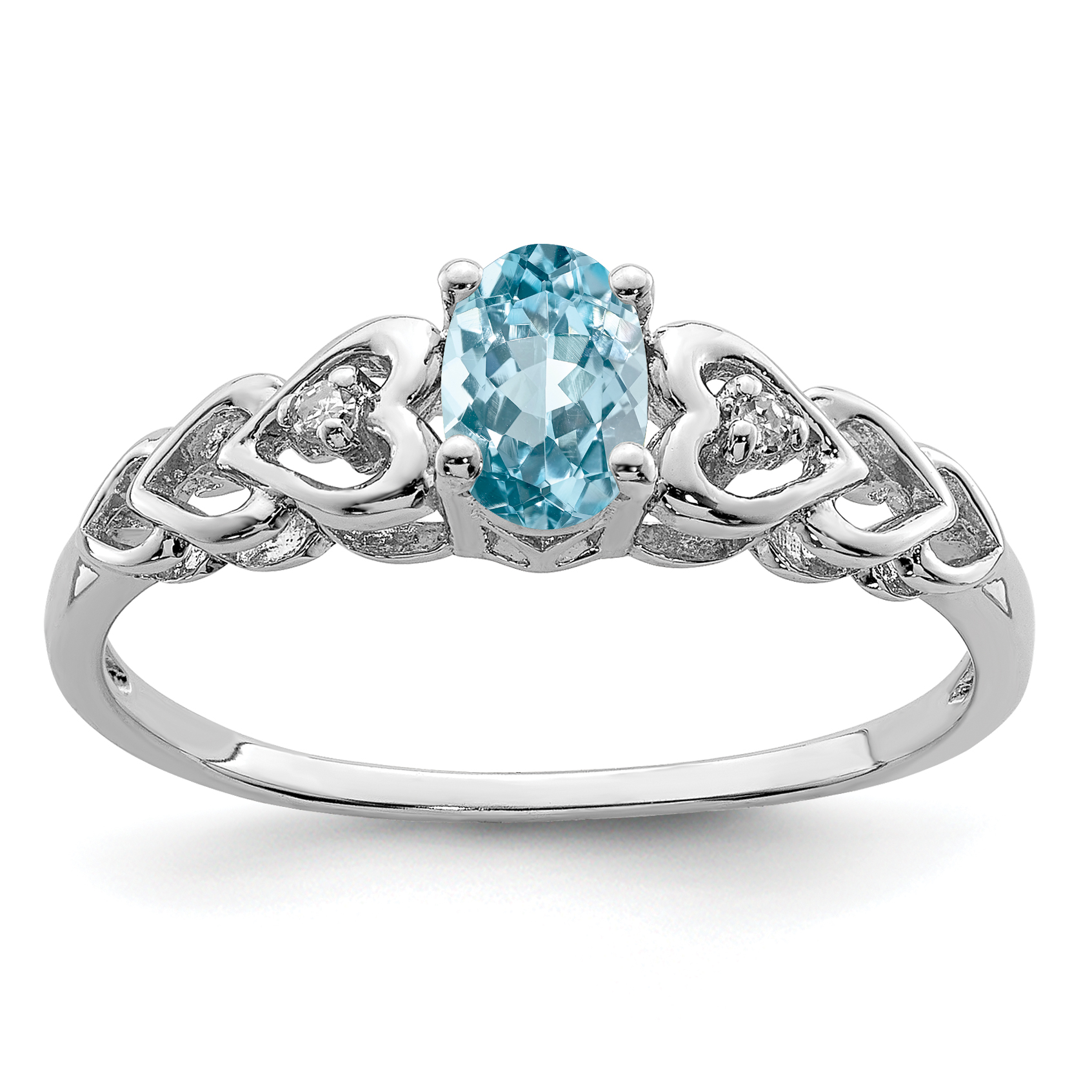 Sterling Silver Rhodium-plated Swiss Blue Topaz & Diam. Ring (QBR23DEC-10)