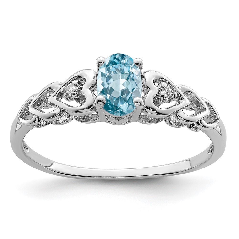 Sterling Silver Rhodium-plated Swiss Blue Topaz & Diam. Ring (QBR23DEC-10)