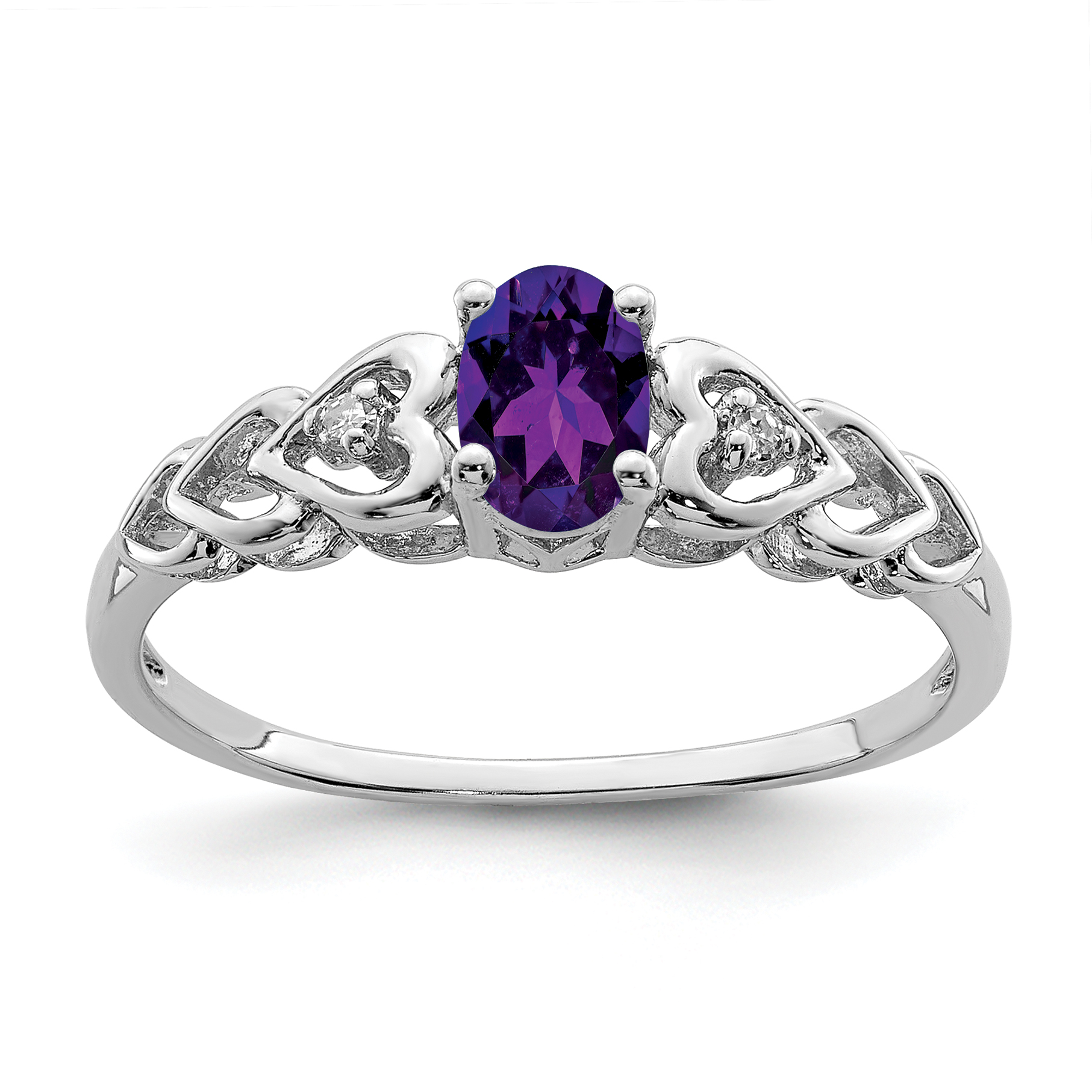 Sterling Silver Rhodium-plated Amethyst & Diam. Ring (QBR23FEB-7)
