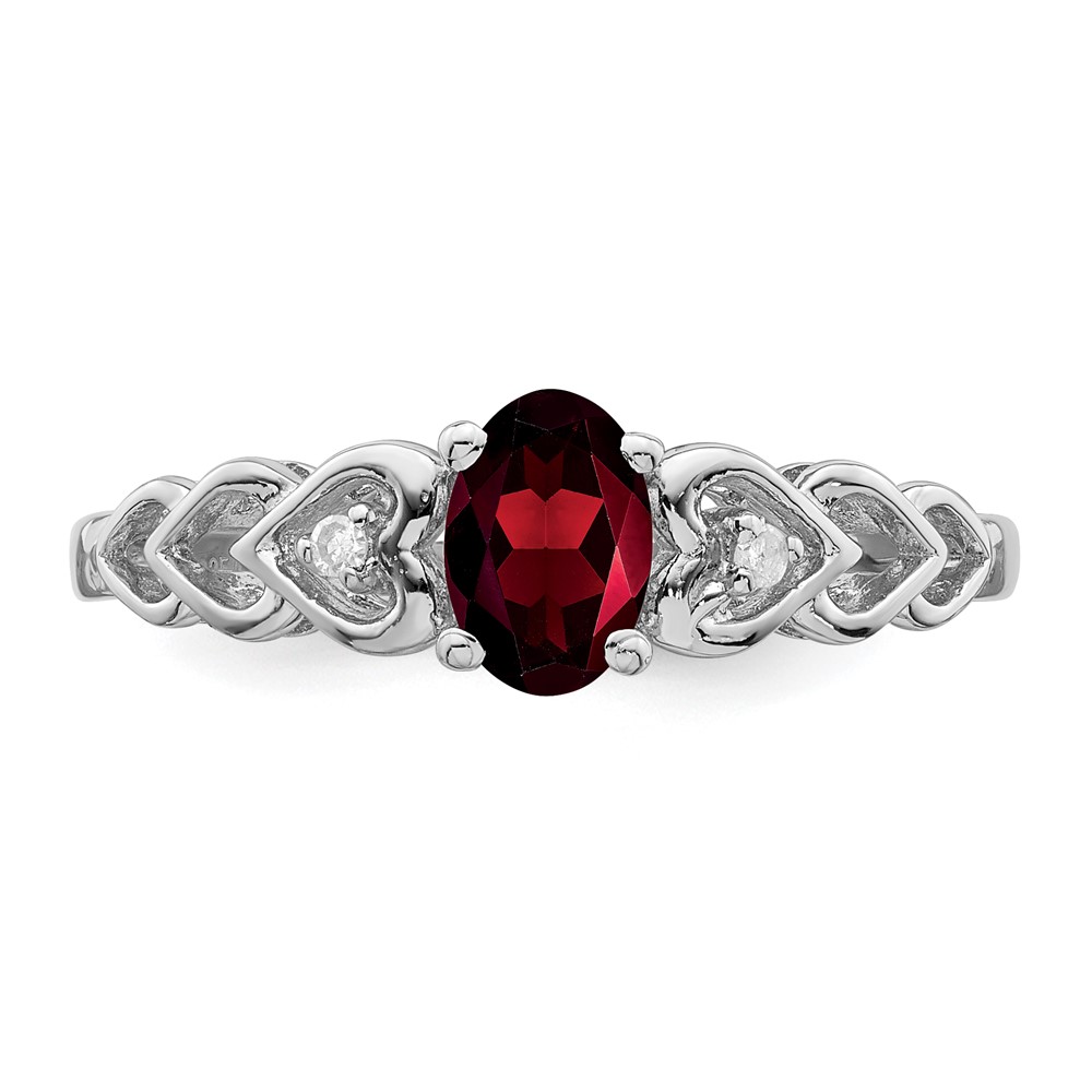 Sterling Silver Rhodium-plated Garnet & Diam. Ring (QBR23JAN-10)