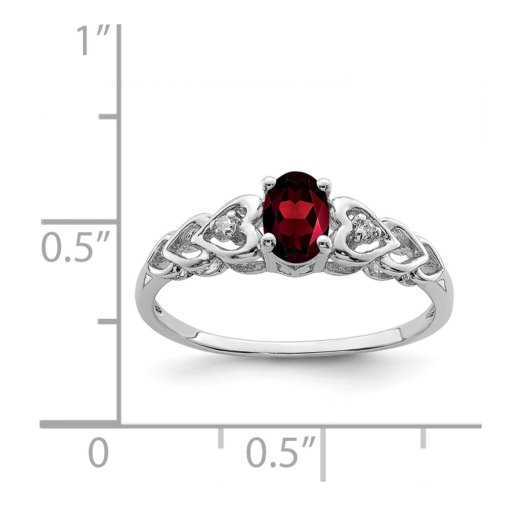 Sterling Silver Rhodium-plated Garnet & Diam. Ring (QBR23JAN-10)