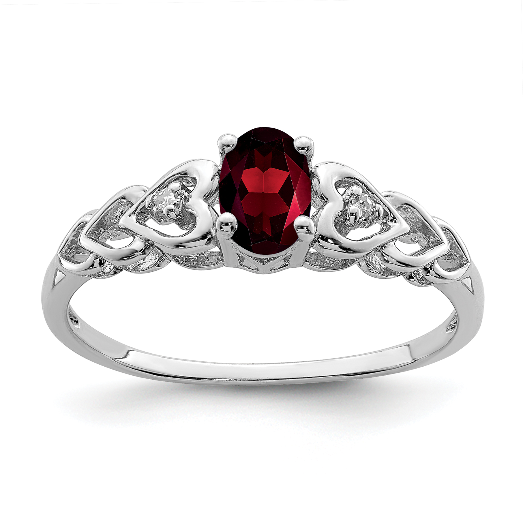 Sterling Silver Rhodium-plated Garnet & Diam. Ring (QBR23JAN-10)